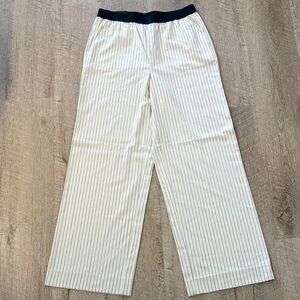 Banana Republic Cream Pinstripe Pull-On Pants with Black Waist